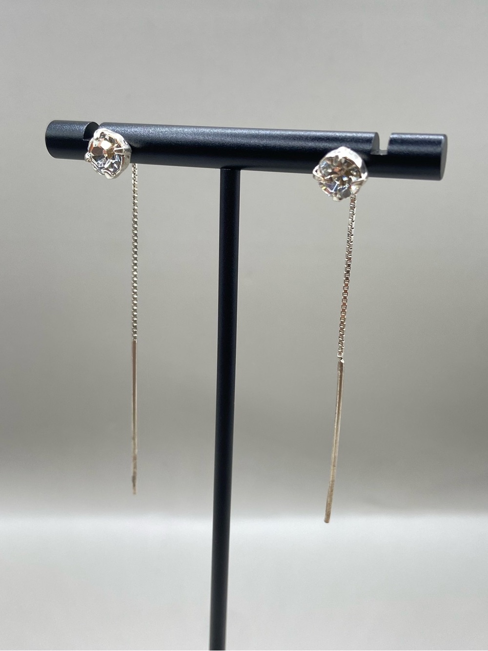 Silver Rhinestone Ear Threader Earrings - Picture 2 of 5